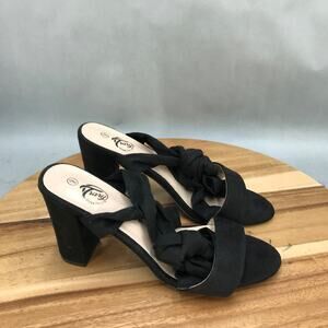 Trary Chunky High Heel Sandals‎ Womens 9 Black Ankle Tie Block Heel